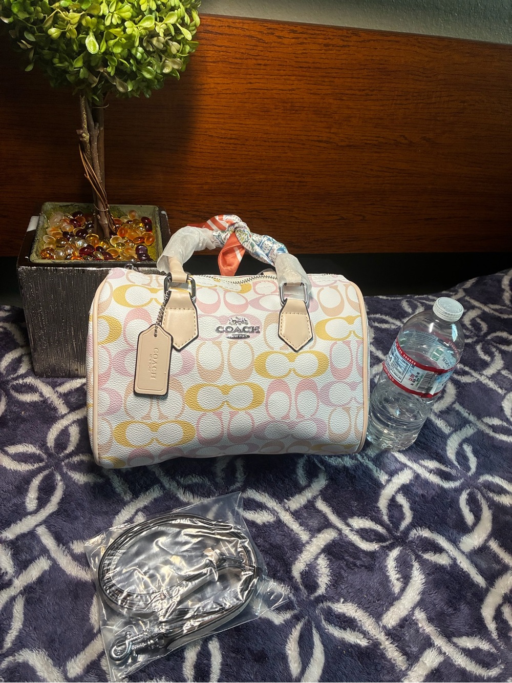 Coach Pastel Rainbow Rowan Satchel Crossbody Bag with Scarf